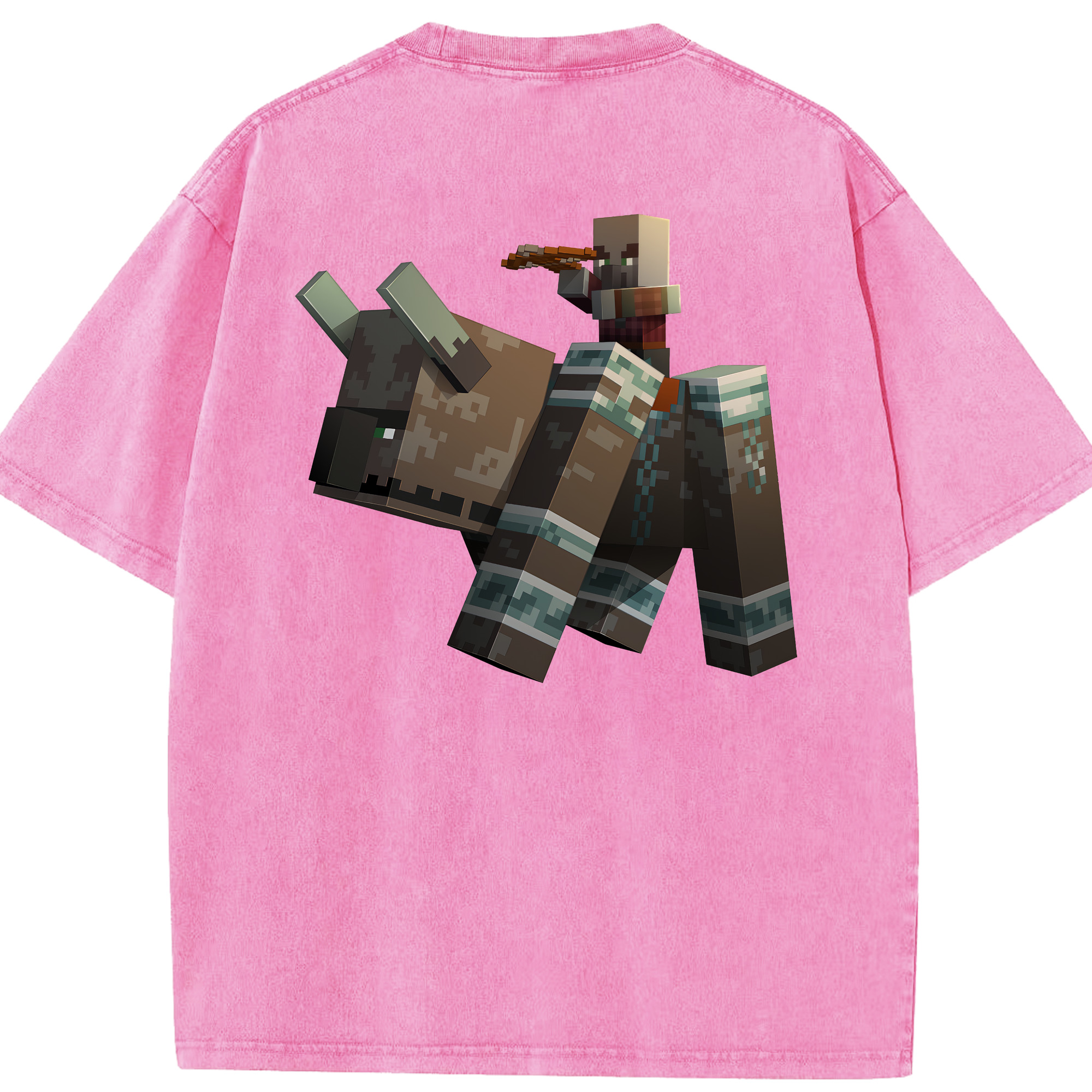（画像用） マインクラフト ブロックの世界 Minecraft MC Block world 綿100% ヴィンテージ風 半袖Tシャツ（背面プリント）